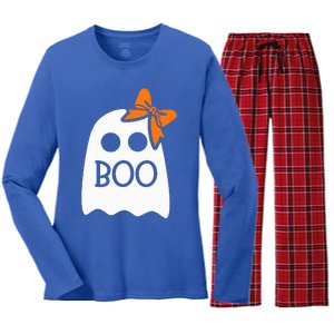 Ghost With Bow Boo Halloween Costume Women's Long Sleeve Flannel Pajama Set 