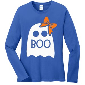 Ghost With Bow Boo Halloween Costume Ladies Long Sleeve Shirt