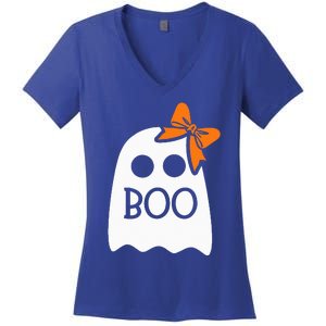 Ghost With Bow Boo Halloween Costume Women's V-Neck T-Shirt