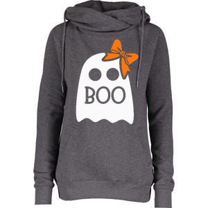 Ghost With Bow Boo Halloween Costume Womens Funnel Neck Pullover Hood