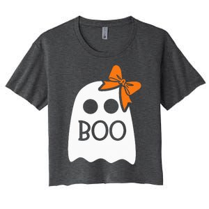 Ghost With Bow Boo Halloween Costume Women's Crop Top Tee