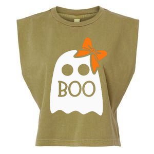 Ghost With Bow Boo Halloween Costume Garment-Dyed Women's Muscle Tee