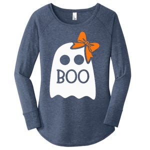 Ghost With Bow Boo Halloween Costume Women's Perfect Tri Tunic Long Sleeve Shirt