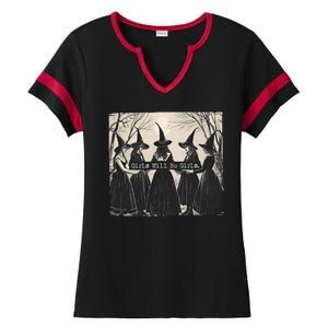 Girls Will Be Girls Halloween Witch Ladies Halftime Notch Neck Tee