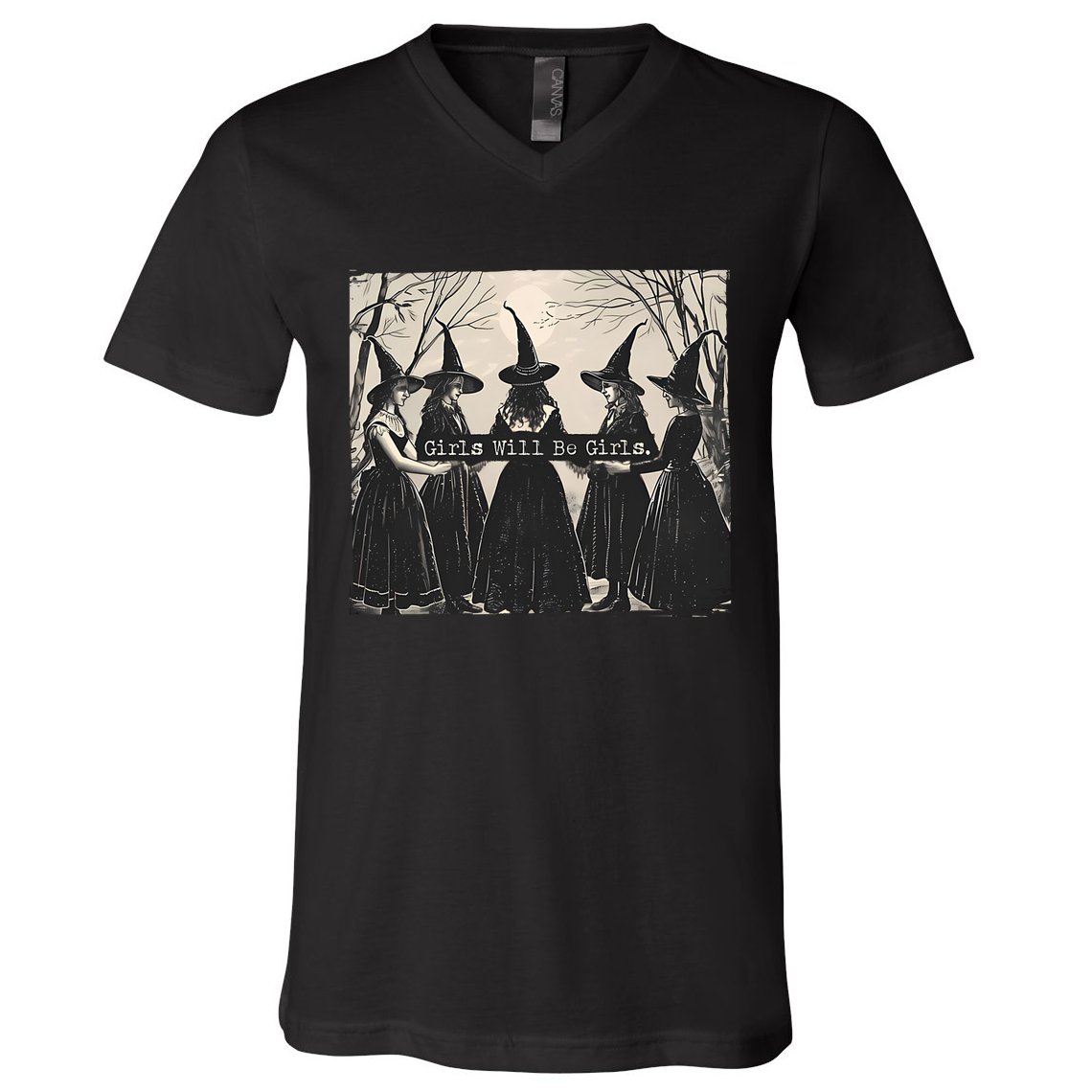 Girls Will Be Girls Halloween Witch V-Neck T-Shirt