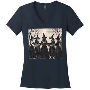 Girls Will Be Girls Halloween Witch Women's V-Neck T-Shirt