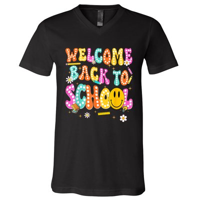 Groovy Welcome Back To School Teachers V-Neck T-Shirt