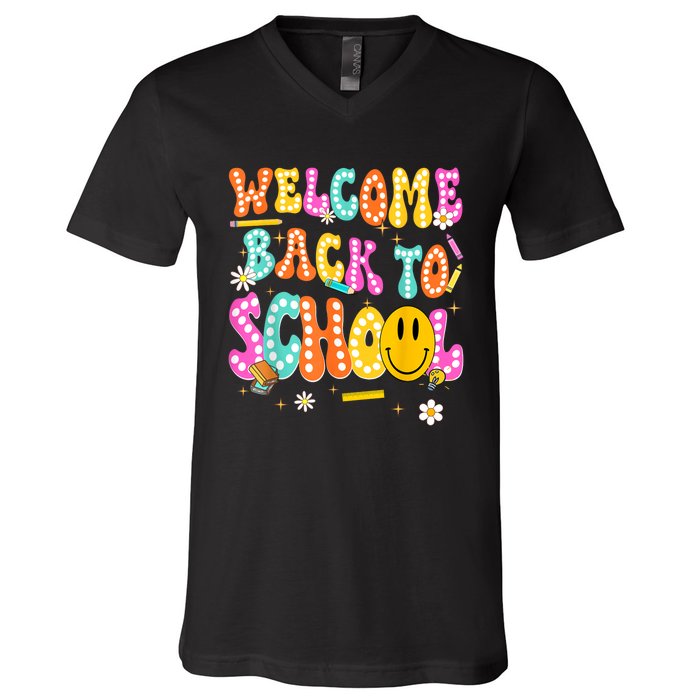 Groovy Welcome Back To School Teachers V-Neck T-Shirt