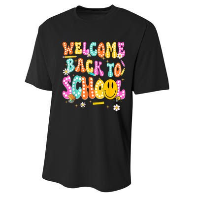 Groovy Welcome Back To School Teachers Performance Sprint T-Shirt