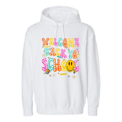 Groovy Welcome Back To School Teachers Garment-Dyed Fleece Hoodie