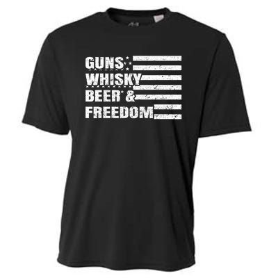 Gun Whisky Beer & Freedom American Flag Cooling Performance Crew T-Shirt