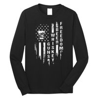 Guns Whiskey Beer & Freedom Distressed American Flag Long Sleeve Shirt