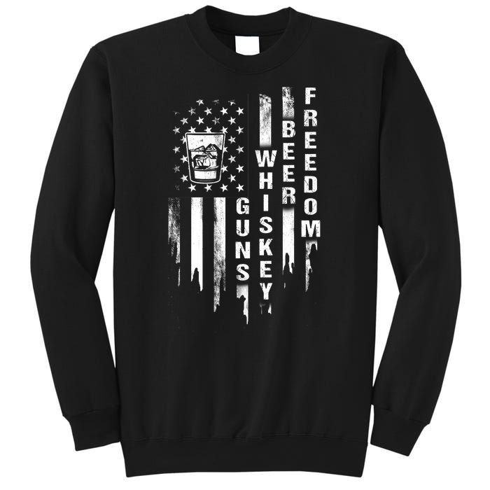 Guns Whiskey Beer & Freedom Distressed American Flag Sweatshirt