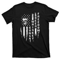 Guns Whiskey Beer & Freedom Distressed American Flag T-Shirt