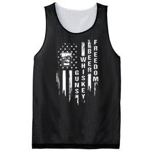 Guns Whiskey Beer & Freedom Distressed American Flag Mesh Reversible Basketball Jersey Tank