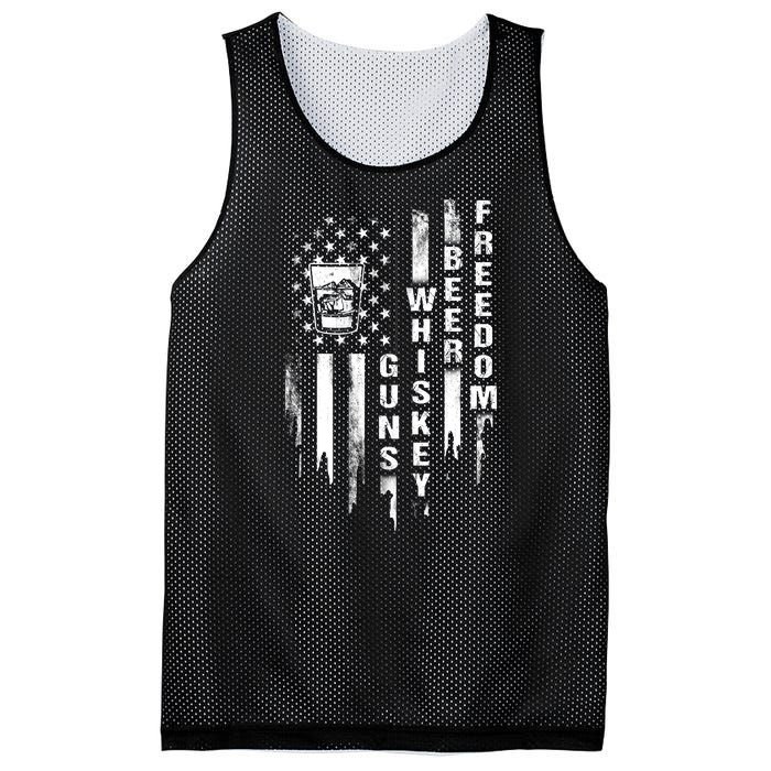 Guns Whiskey Beer & Freedom Distressed American Flag Mesh Reversible Basketball Jersey Tank