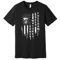 Guns Whiskey Beer & Freedom Distressed American Flag Premium T-Shirt