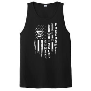 Guns Whiskey Beer & Freedom Distressed American Flag PosiCharge Competitor Tank