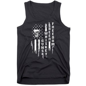 Guns Whiskey Beer & Freedom Distressed American Flag Tank Top