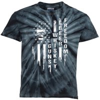 Guns Whiskey Beer & Freedom Distressed American Flag Kids Tie-Dye T-Shirt