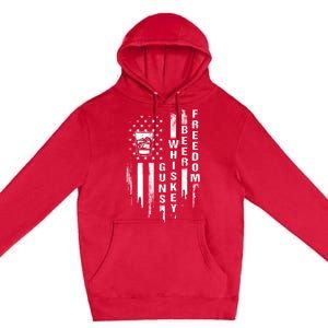 Guns Whiskey Beer & Freedom Distressed American Flag Premium Pullover Hoodie