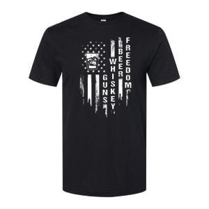 Guns Whiskey Beer & Freedom Distressed American Flag Softstyle CVC T-Shirt