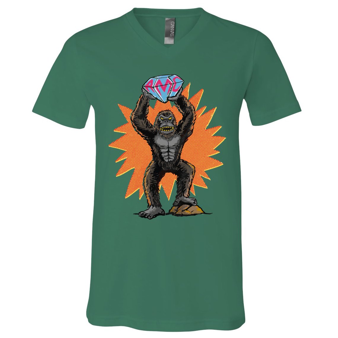 Gorilla With Big Diamond V-Neck T-Shirt