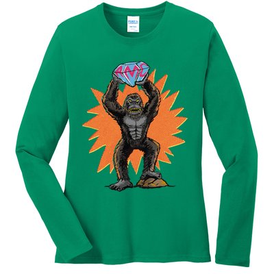 Gorilla With Big Diamond Ladies Long Sleeve Shirt