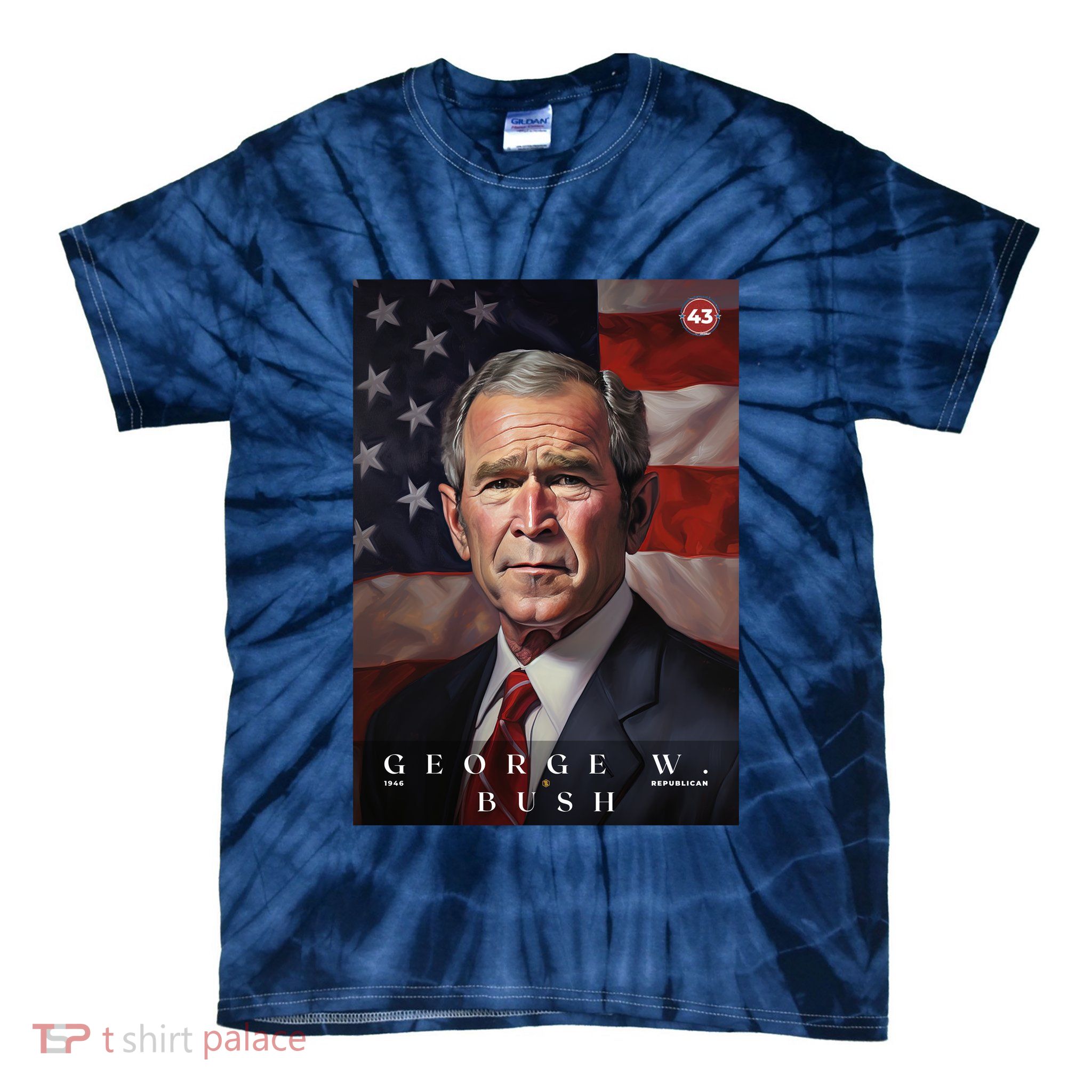 George W. Bush 43rd President Of The United States Portrait Tie-Dye T-Shirt