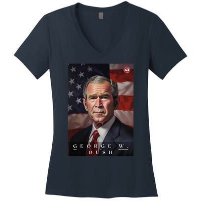 George W. Bush 43rd President Of The United States Portrait Women's V-Neck T-Shirt