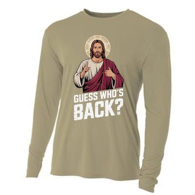 Guess Whos Back Again Jesus Funny Easter God Son Cooling Performance Long Sleeve Crew