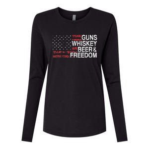 Guns Whiskey Beer And Freedom Veteran US Flag 4th Of July Womens Cotton Relaxed Long Sleeve T-Shirt