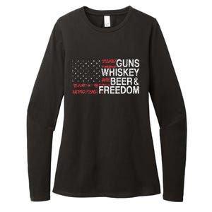 Guns Whiskey Beer And Freedom Veteran US Flag 4th Of July Womens CVC Long Sleeve Shirt