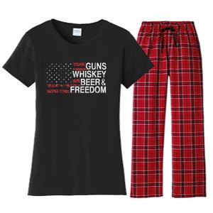 Guns Whiskey Beer And Freedom Veteran US Flag 4th Of July Women's Flannel Pajama Set