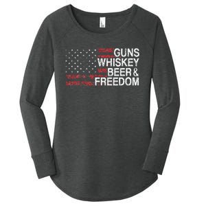 Guns Whiskey Beer And Freedom Veteran US Flag 4th Of July Women's Perfect Tri Tunic Long Sleeve Shirt