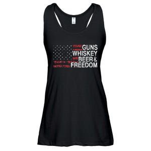 Guns Whiskey Beer And Freedom Veteran US Flag 4th Of July Ladies Essential Flowy Tank