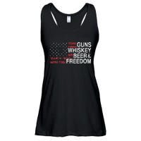 Guns Whiskey Beer And Freedom Veteran US Flag 4th Of July Ladies Essential Flowy Tank