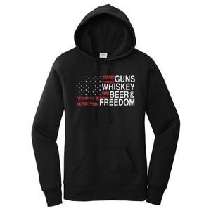 Guns Whiskey Beer And Freedom Veteran US Flag 4th Of July Women's Pullover Hoodie