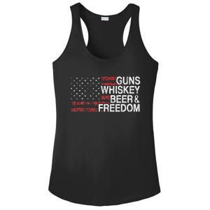 Guns Whiskey Beer And Freedom Veteran US Flag 4th Of July Ladies PosiCharge Competitor Racerback Tank