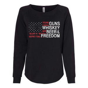 Guns Whiskey Beer And Freedom Veteran US Flag 4th Of July Womens California Wash Sweatshirt