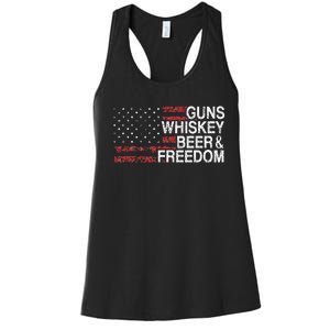 Guns Whiskey Beer And Freedom Veteran US Flag 4th Of July Women's Racerback Tank