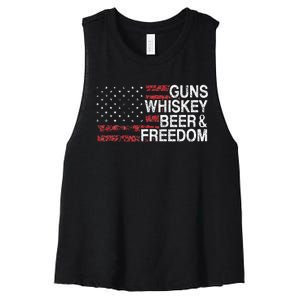 Guns Whiskey Beer And Freedom Veteran US Flag 4th Of July Women's Racerback Cropped Tank