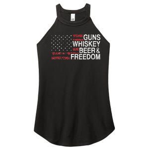 Guns Whiskey Beer And Freedom Veteran US Flag 4th Of July Women's Perfect Tri Rocker Tank