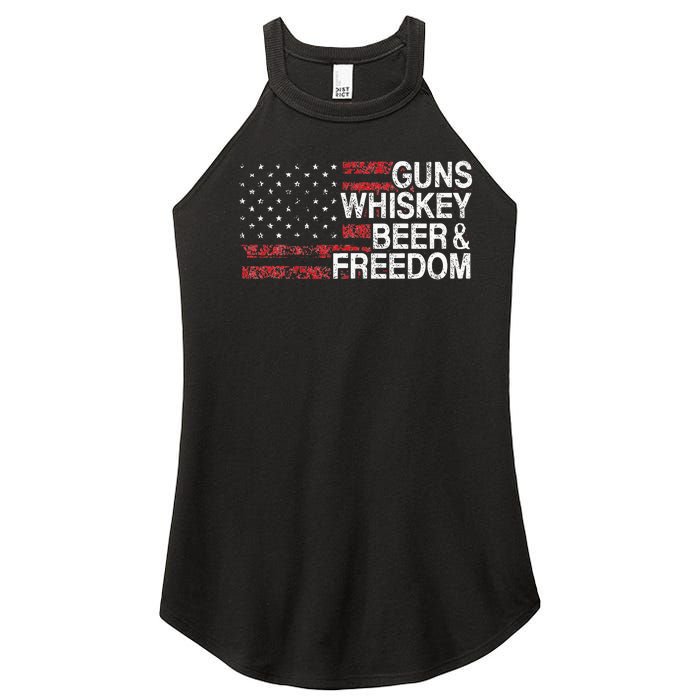 Guns Whiskey Beer And Freedom Veteran US Flag 4th Of July Women's Perfect Tri Rocker Tank