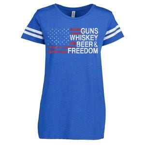 Guns Whiskey Beer And Freedom Veteran US Flag 4th Of July Enza Ladies Jersey Football T-Shirt