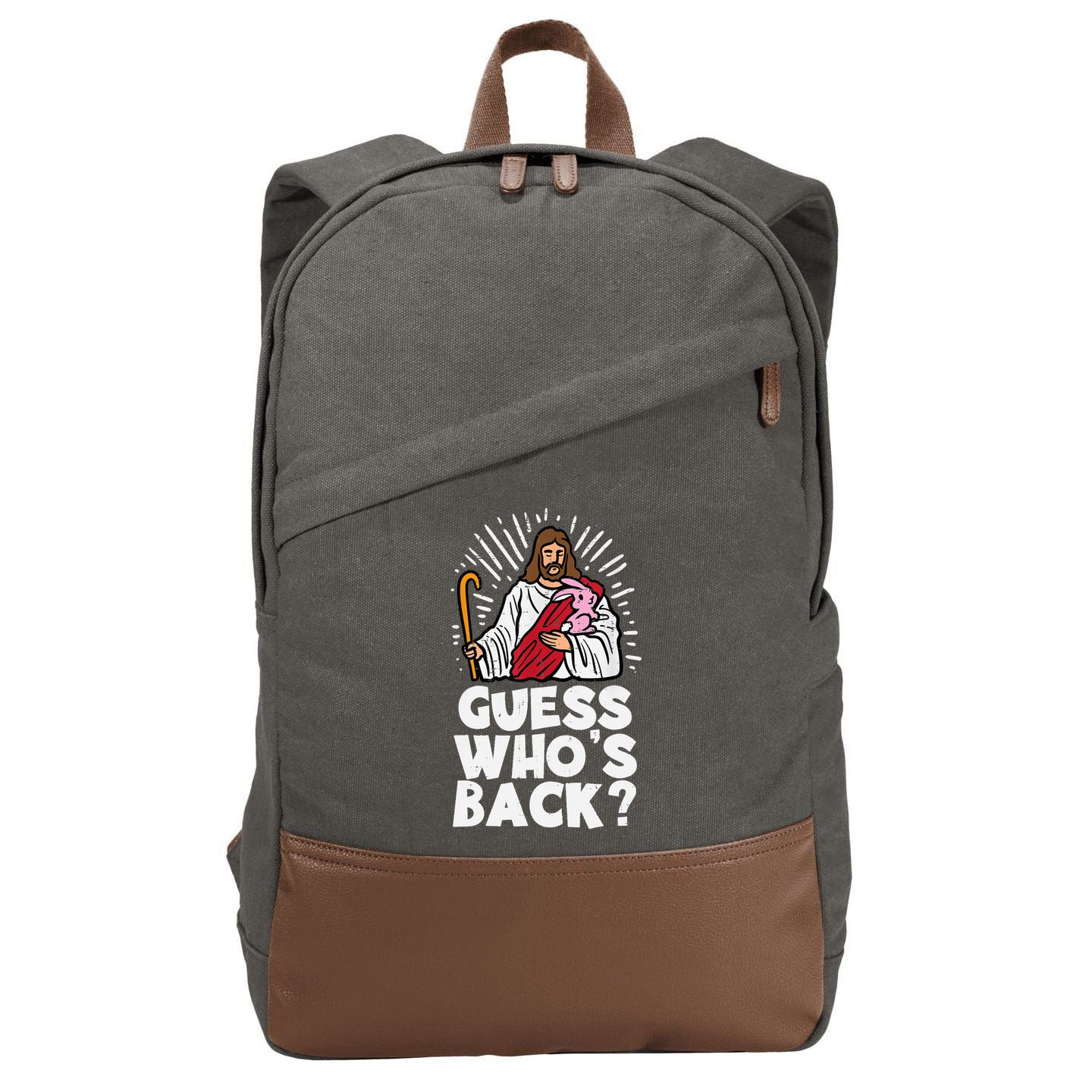 Guess Whos Back Jesus Easter Funny Religious Cotton Canvas Backpack