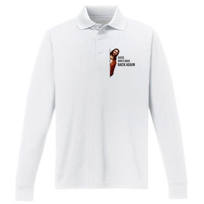 Guess Who's Back Back Again Easter Jesus Christian Gifts Performance Long Sleeve Polo