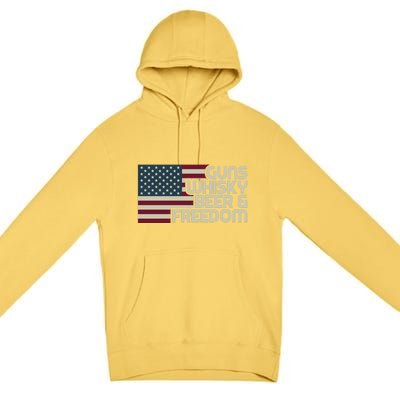 Gun Whisky Beer And Freedom American Flag Funny Vintage Retro Gift Premium Pullover Hoodie