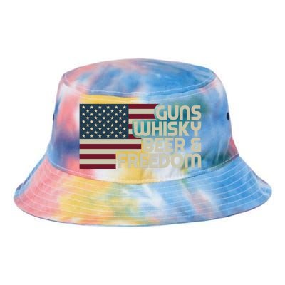 Gun Whisky Beer And Freedom American Flag Funny Vintage Retro Gift Tie Dye Newport Bucket Hat