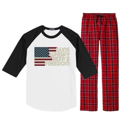 Gun Whisky Beer And Freedom American Flag Funny Vintage Retro Gift Raglan Sleeve Pajama Set